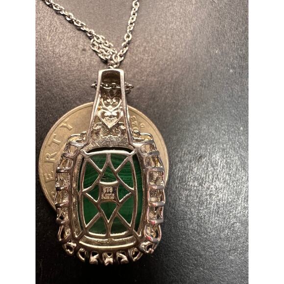 New Karis Platinum & 18K Gold Plated Malachite Pendant Necklace 20” - Picture 4 of 10